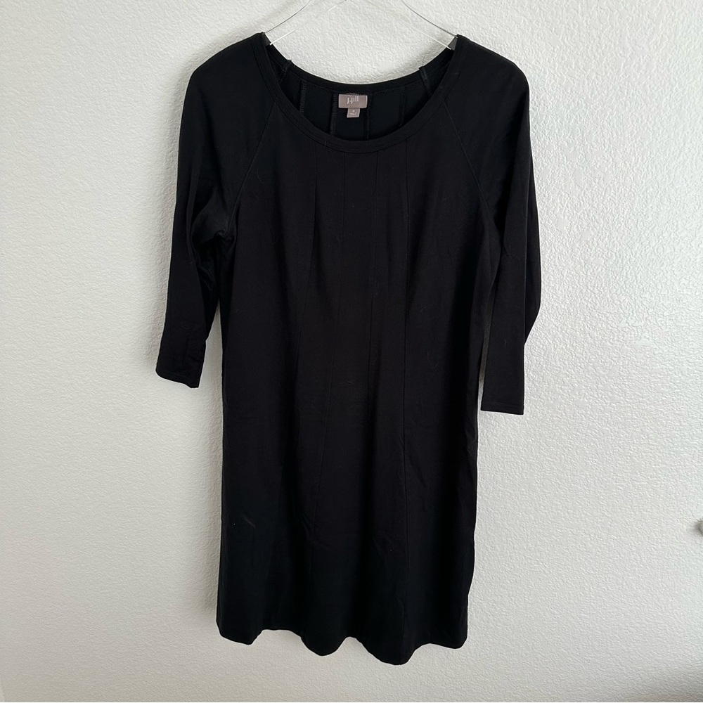 J. Jill Cotton Pleated Front 3/4th Sleeve Black Dress